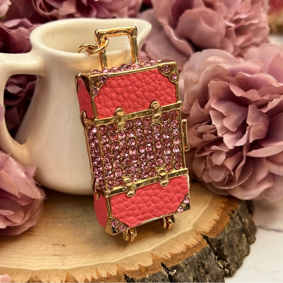 Pink & Gold Crystal Luggage Keychain Charm - Picture 3 of 16